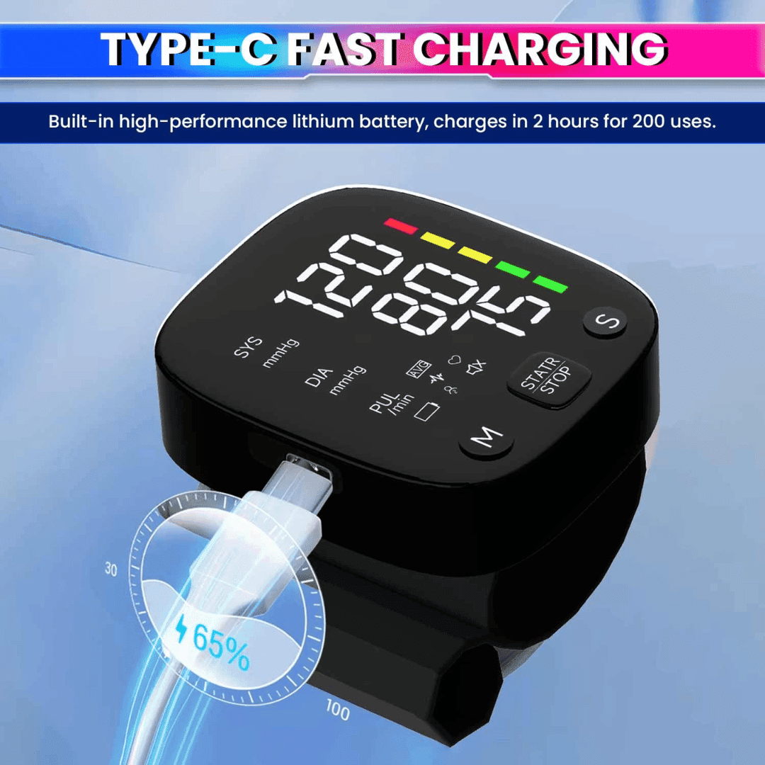 Wrist Blood Pressure Monitor, Type-C Rechargeable BP Machine Stores 99 * 2 Readings for 2 Users - Image 3